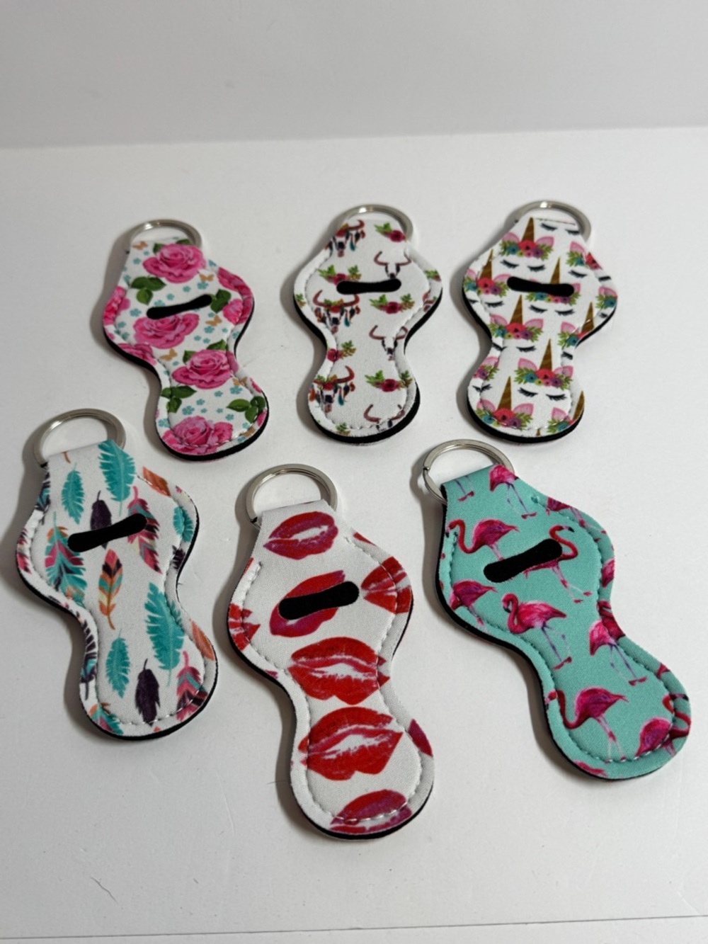 Assorted Floral & Patterned Chapstick Holder Keychains - Pink, Teal, White, Red